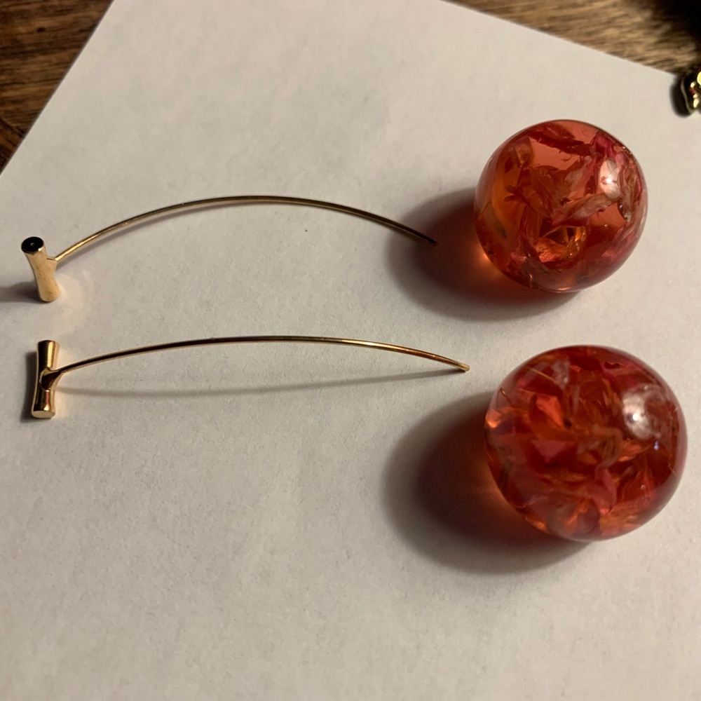 Elegant Cherry Shaped Gold and Orange Drop Earrings
